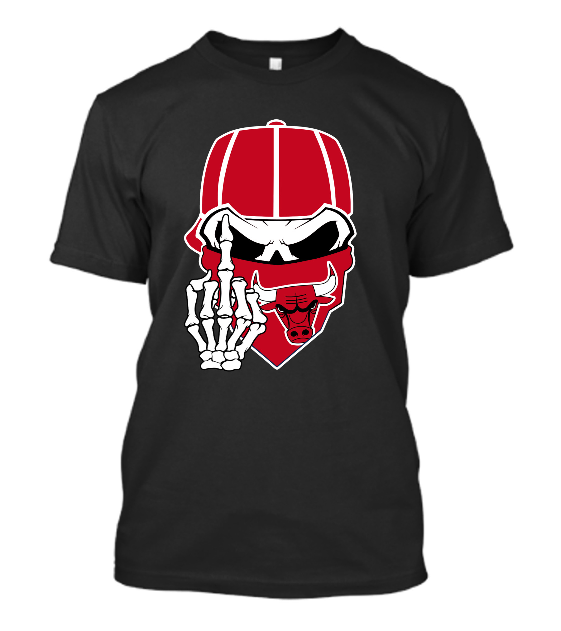Chicago Bulls Skull Bandana Skeleton Hand Gesture T-Shirt