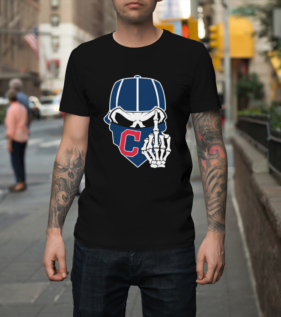 Retro Cleveland Indians Skull With Skeleton Hand And C T-Shirt