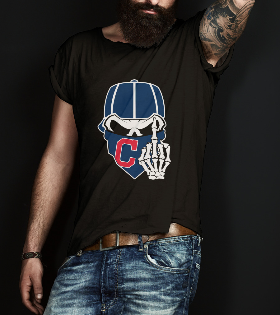 Retro Cleveland Indians Skull With Skeleton Hand And C T-Shirt