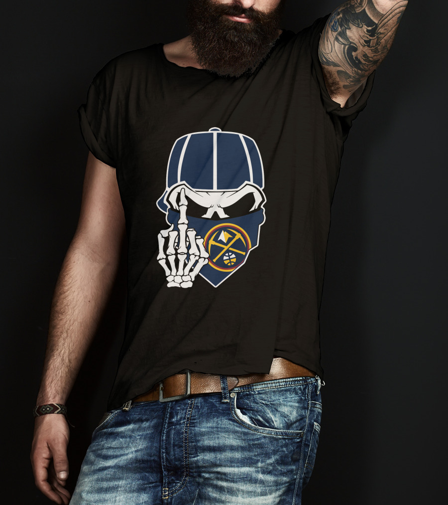 Denver Nuggets Skull Bandana Skeleton Hand T-Shirt