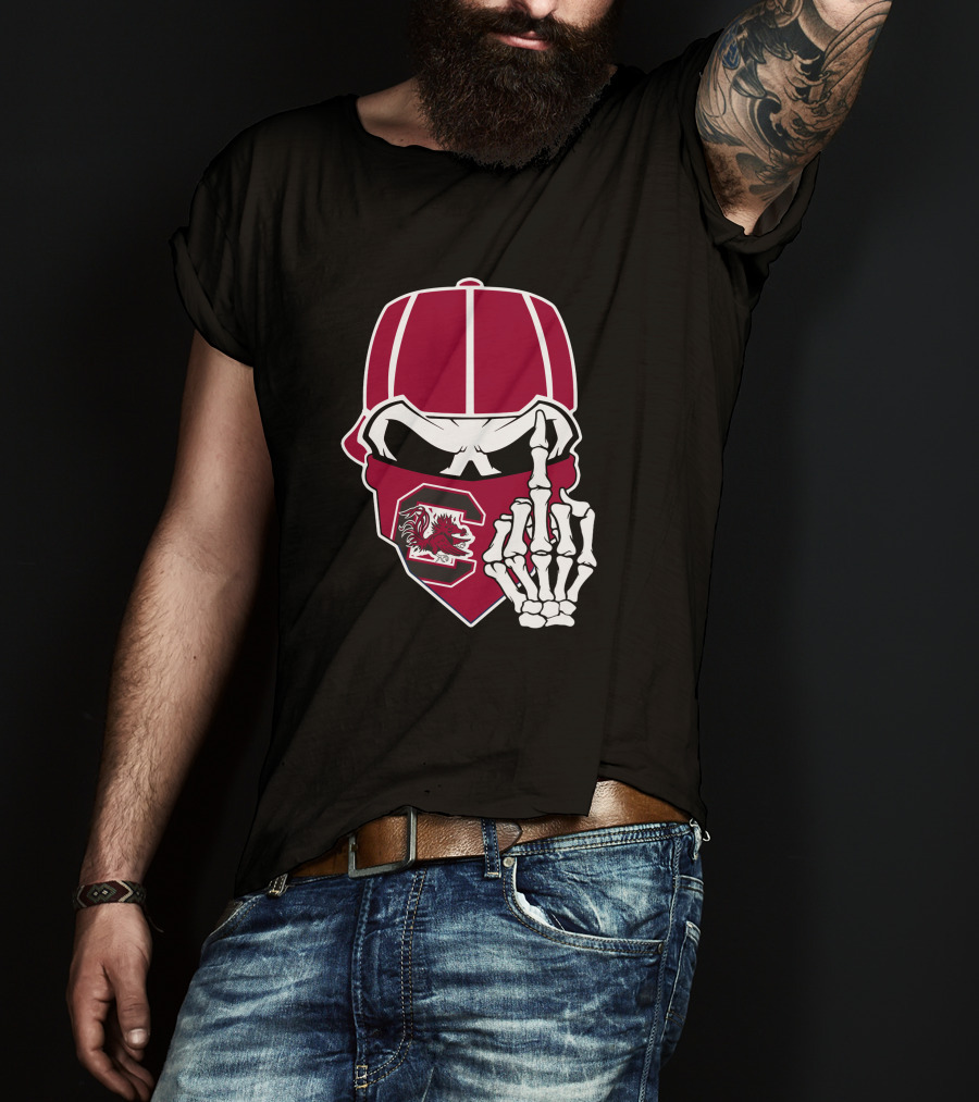 South Carolina Gamecocks Skull Bandana Skeleton Hand T-Shirt