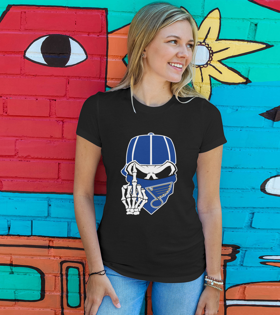 St Louis Blues Skull Skeleton Hand Bandana T-Shirt