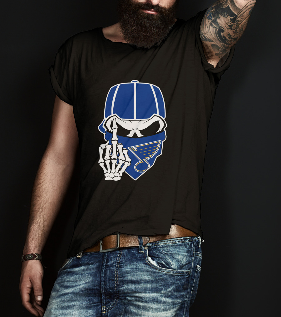 St Louis Blues Skull Skeleton Hand Bandana T-Shirt