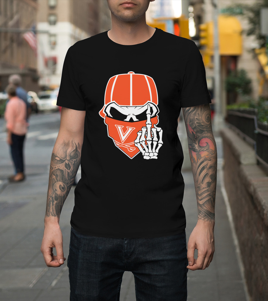 Virginia Cavaliers Skull Bandana Skeleton Gesture T-Shirt