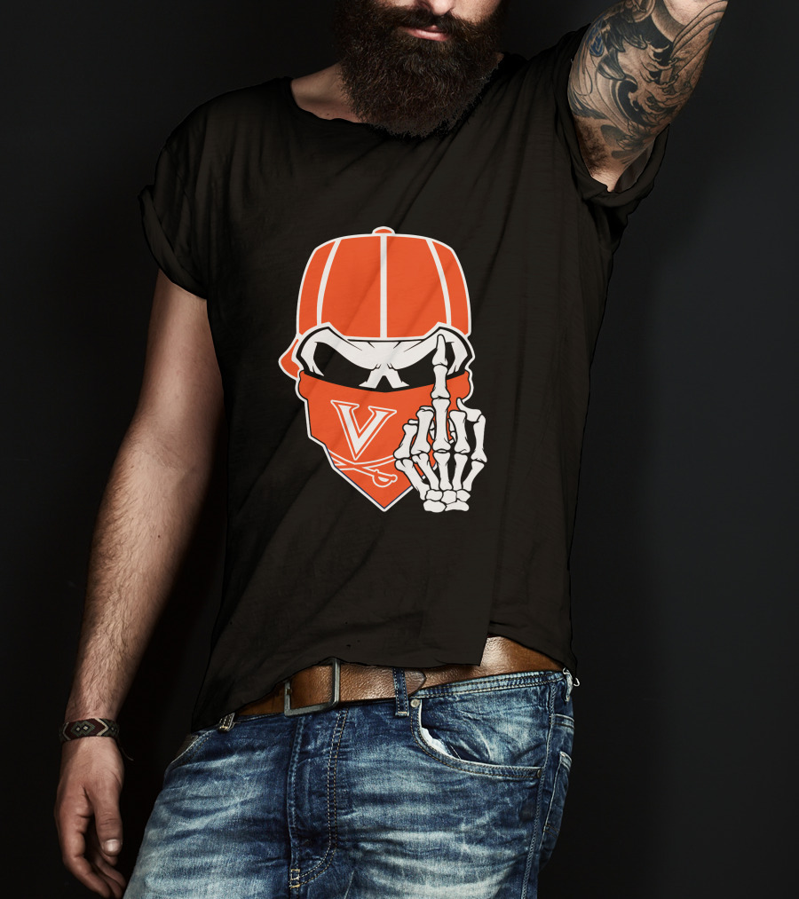 Virginia Cavaliers Skull Bandana Skeleton Gesture T-Shirt