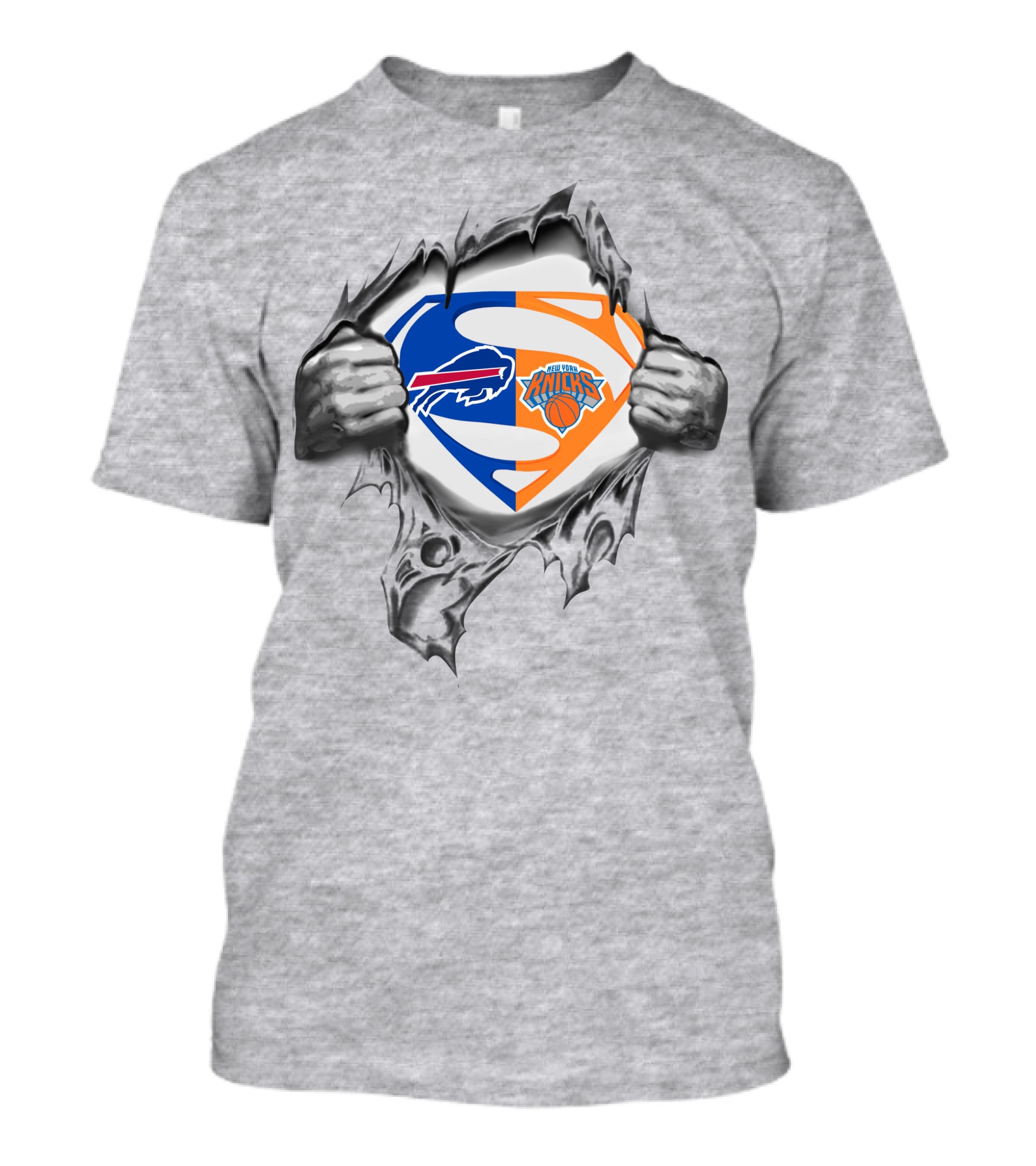 Bills New York Knicks Superman Logo Crossover Busting Through T-Shirt