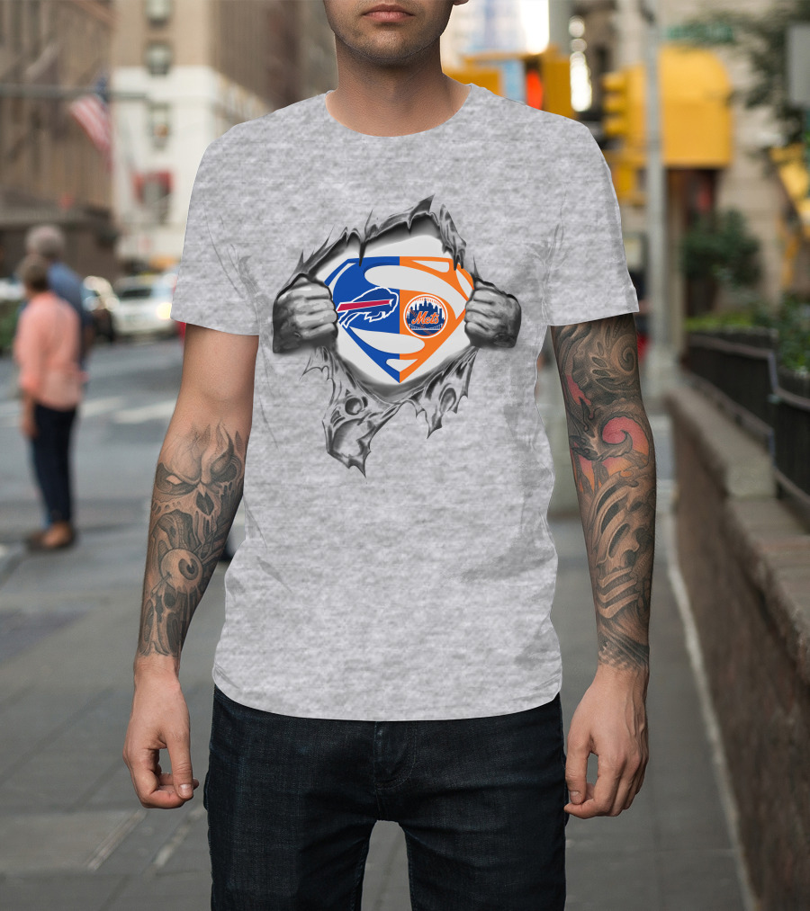 Buffalo Bills New York Mets Superman Logo Crossover T-Shirt