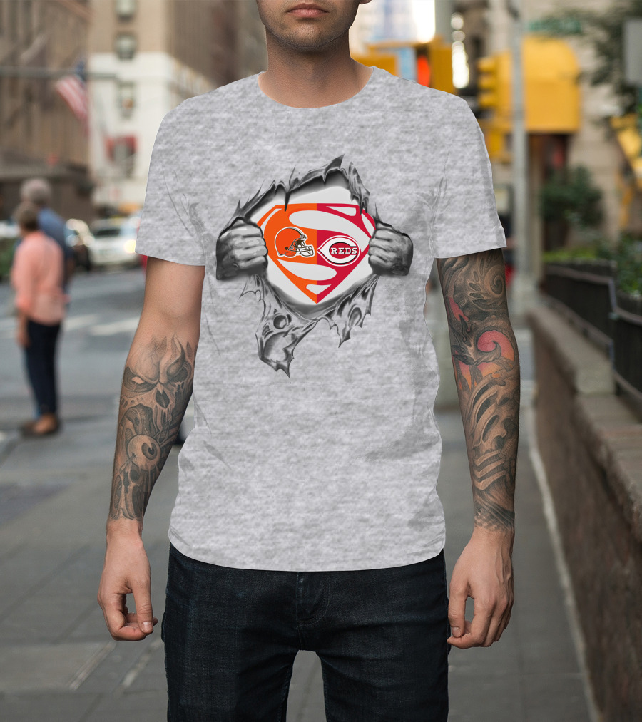 Browns Cincinnati Reds Superman Logo Mashup T-Shirt