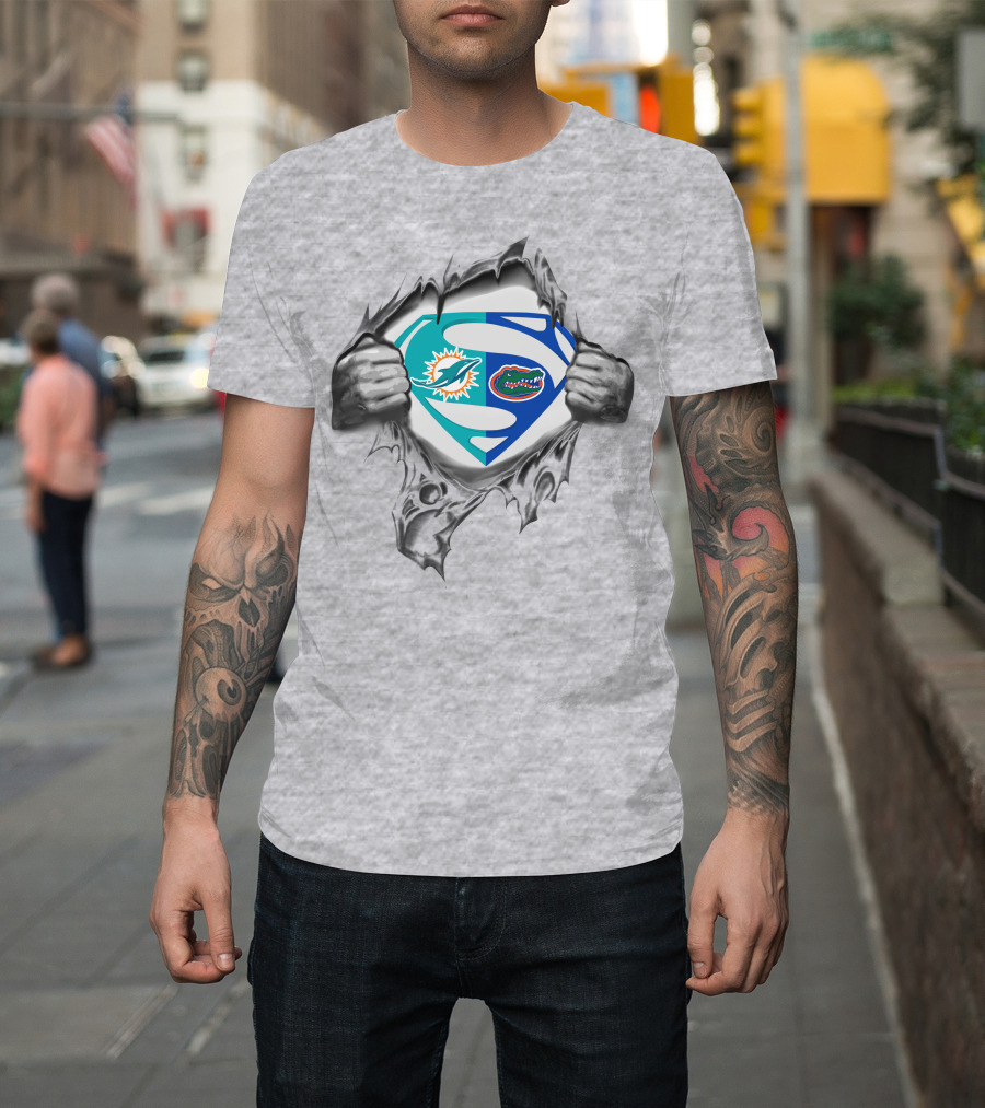 Miami Dolphins Florida Gators Superman Logo Fusion T-Shirt