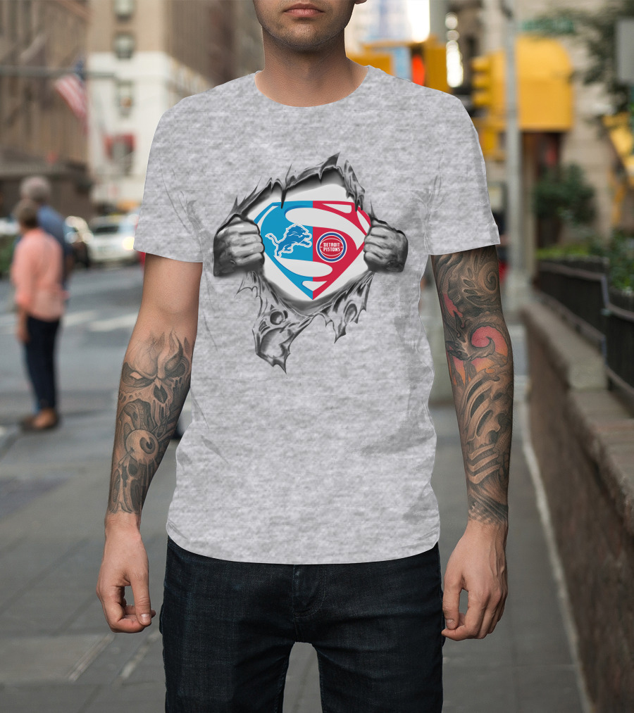 Detroit Lions Pistons Superman Logo Combination T-Shirt