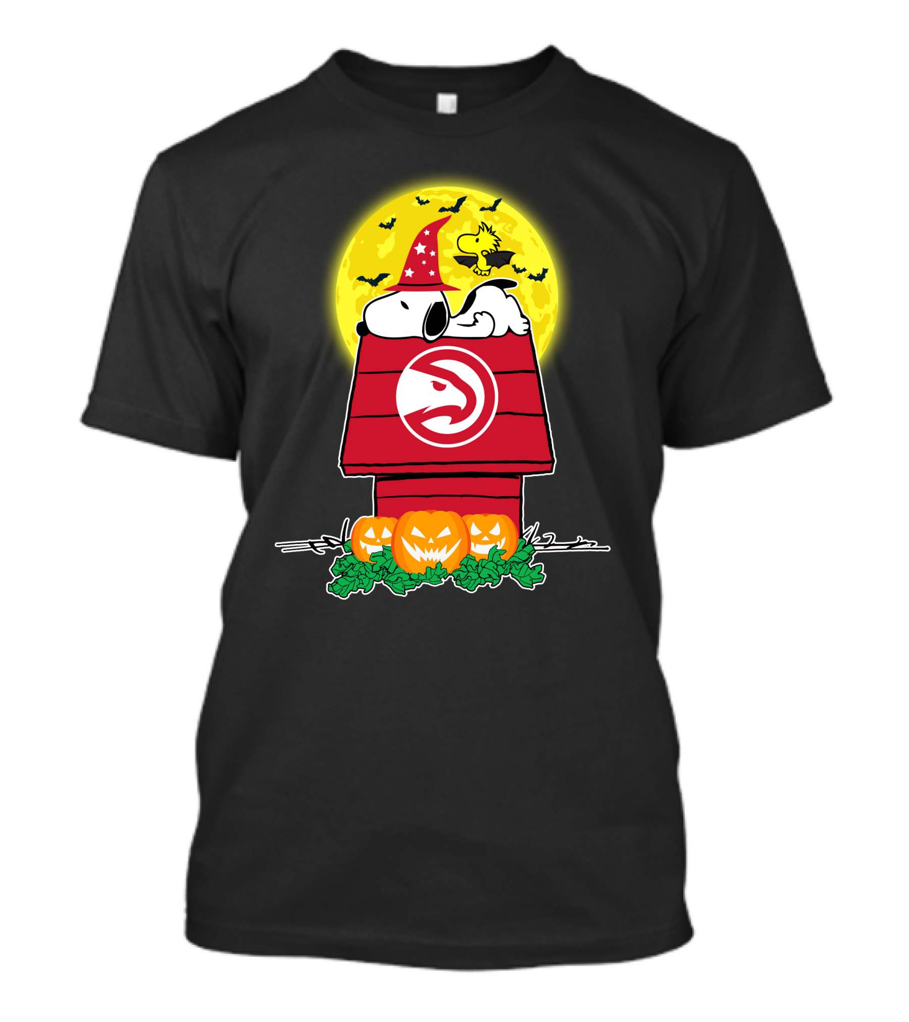 Atlanta Hawks Snoopy Halloween Woodstock Pumpkins Full Moon T-Shirt