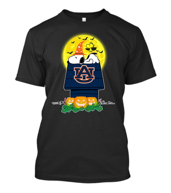 Auburn Tigers Snoopy Halloween Peanuts Pumpkin Moon Woodstock T-Shirt