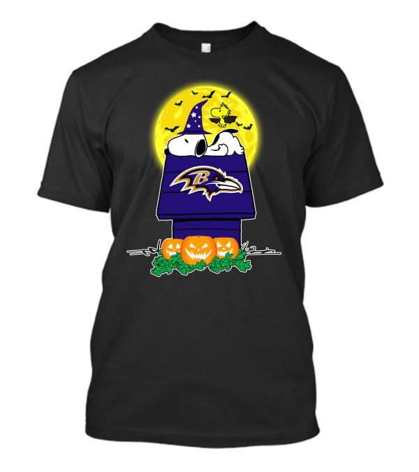 Baltimore Ravens Snoopy Halloween Moon Pumpkins T-Shirt