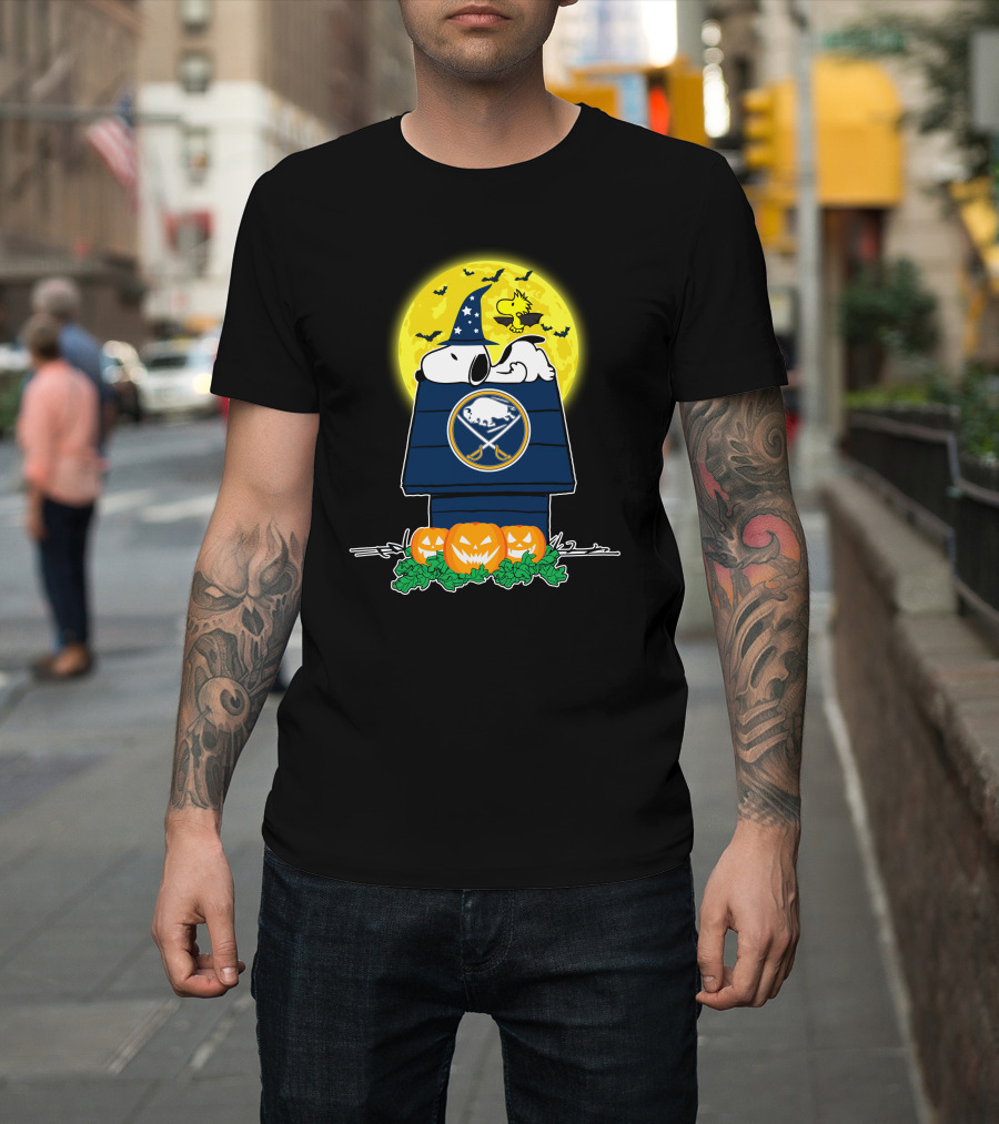 Buffalo Sabres Snoopy Halloween Moon Pumpkins Woodstock T-Shirt