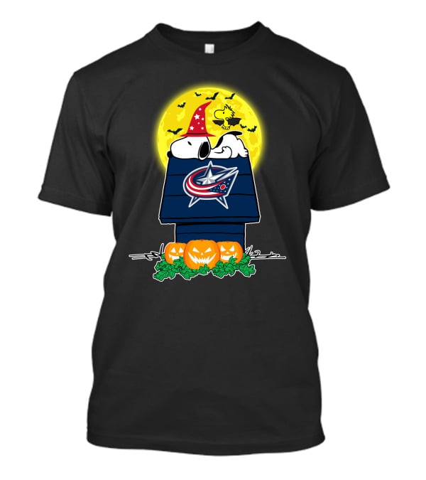 Columbus Blue Jackets Snoopy Halloween Pumpkins Full Moon T-Shirt