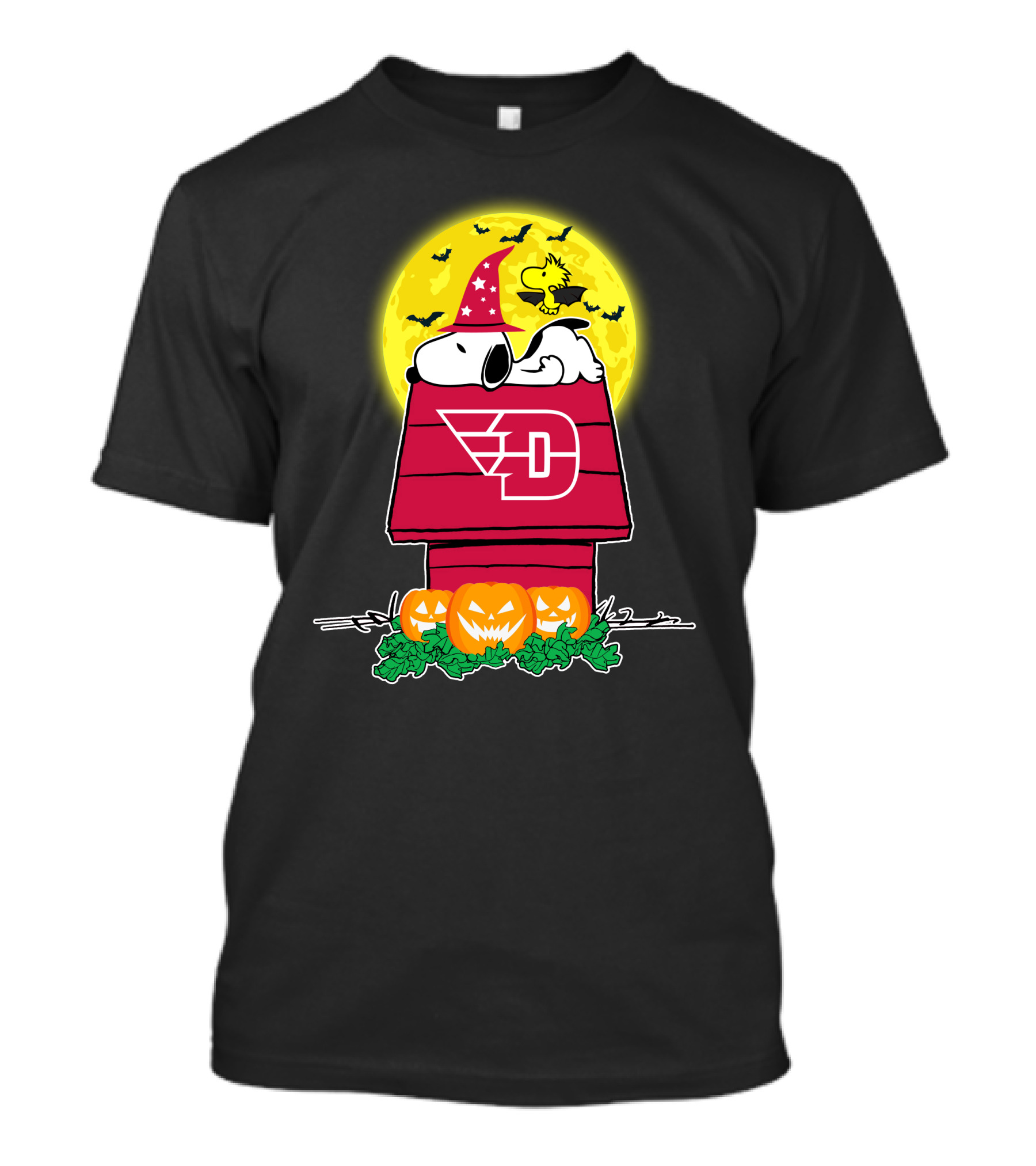 Dayton Flyers Snoopy Halloween Moon Pumpkins Woodstock House T-Shirt