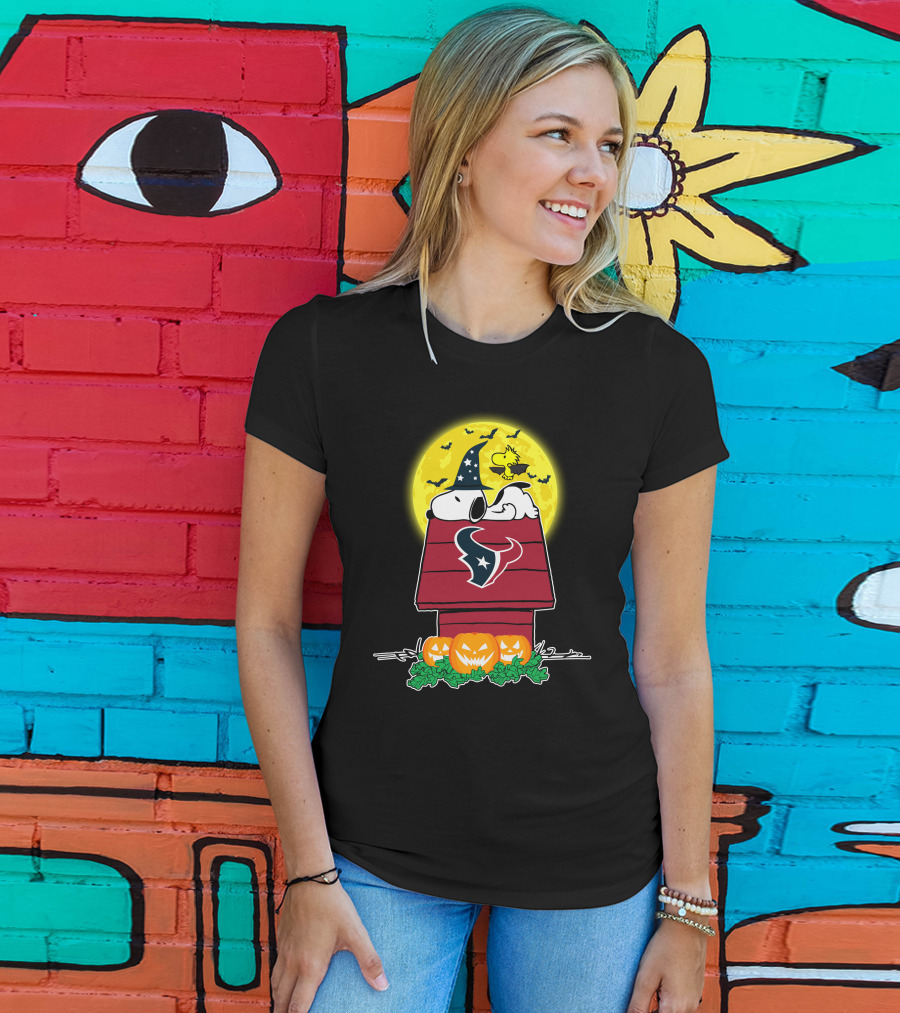 Houston Texans Snoopy Halloween Moon Pumpkin Patch T-Shirt