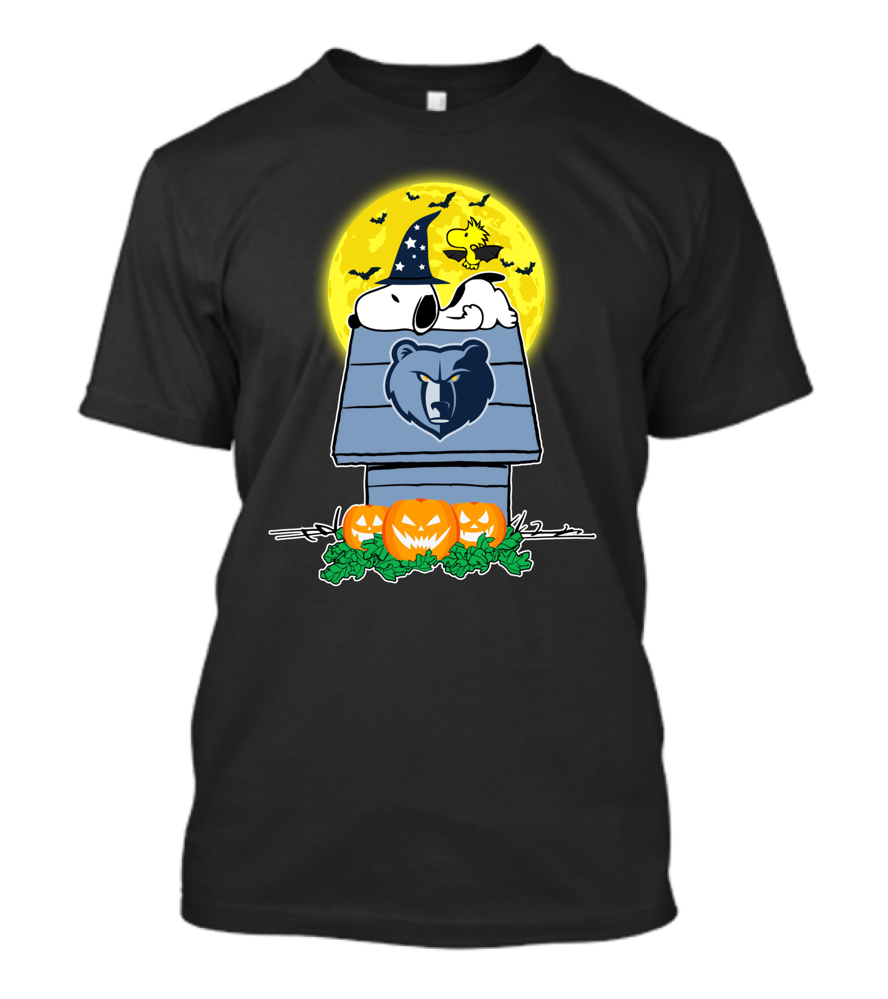 Snoopy And Woodstock Memphis Grizzlies Halloween Scene With Pumpkins T-Shirt