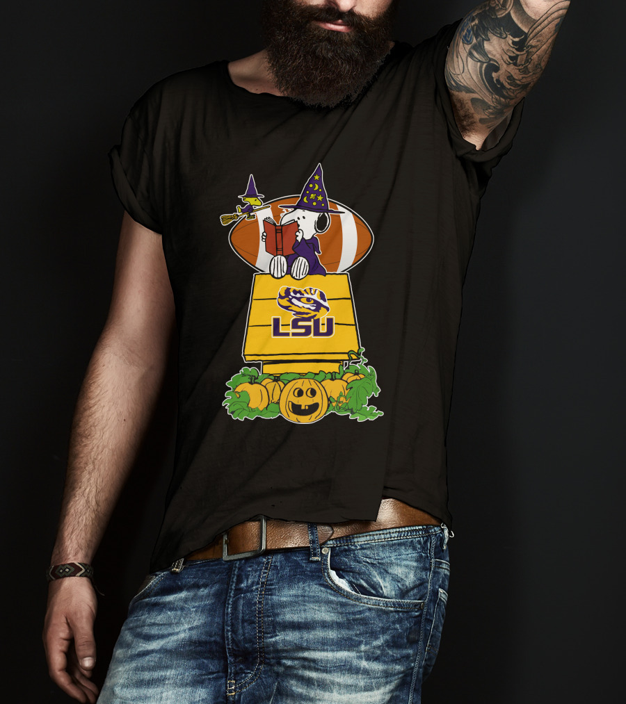 Lsu Tigers Snoopy Halloween Witch Football Peanuts Pumpkin House T-Shirt