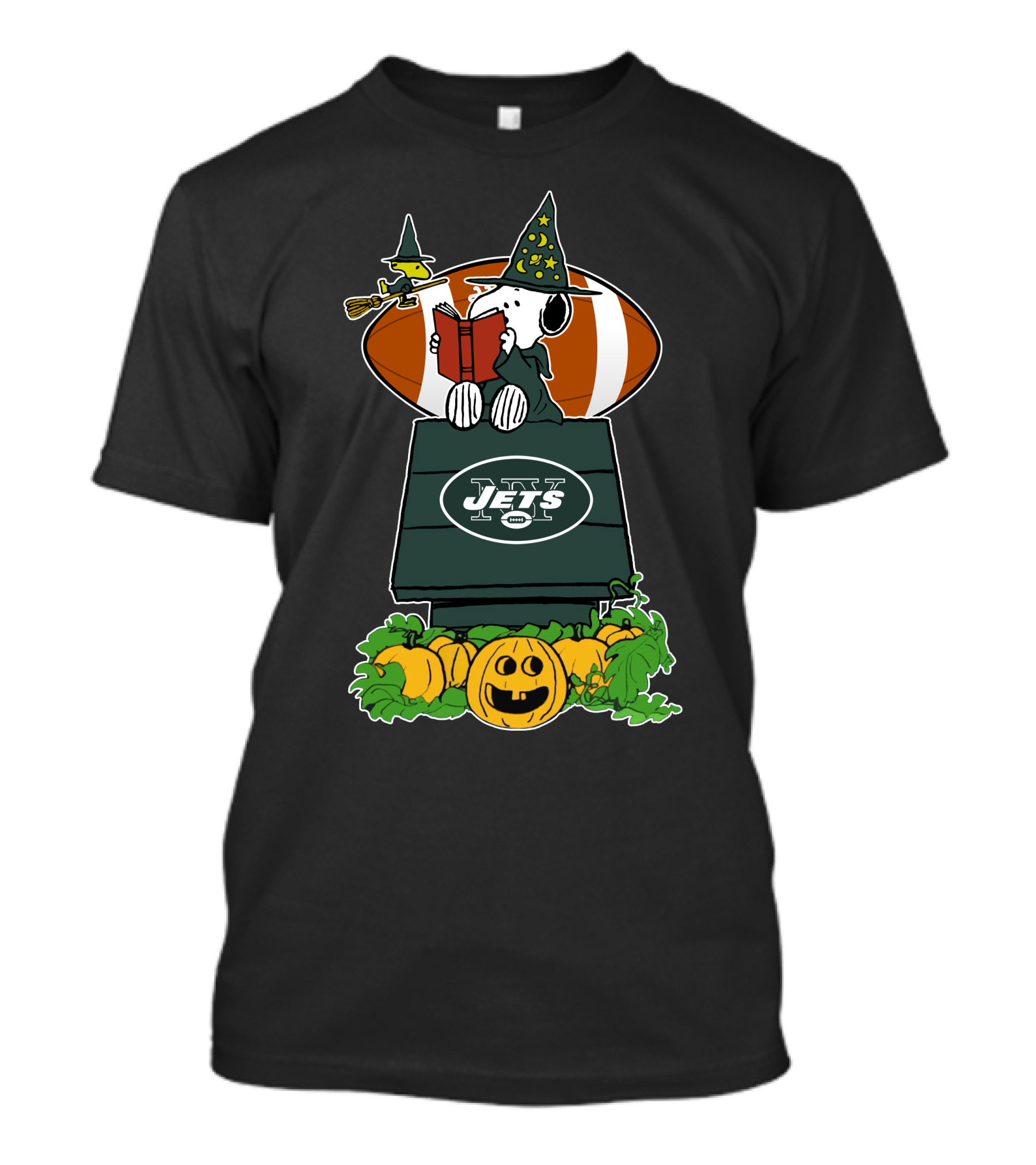 New York Jets Snoopy Halloween Reading Witch Pumpkin Football T-Shirt