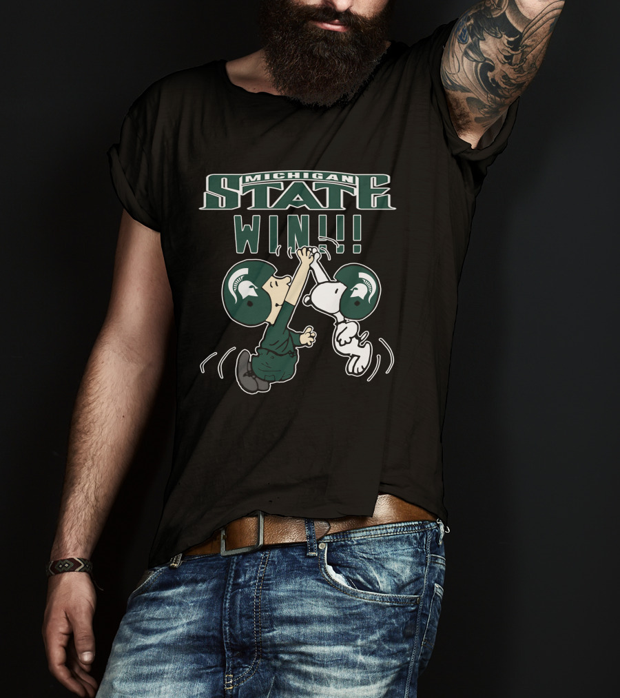 Michigan State Win Peanuts Characters High Five T-Shirt