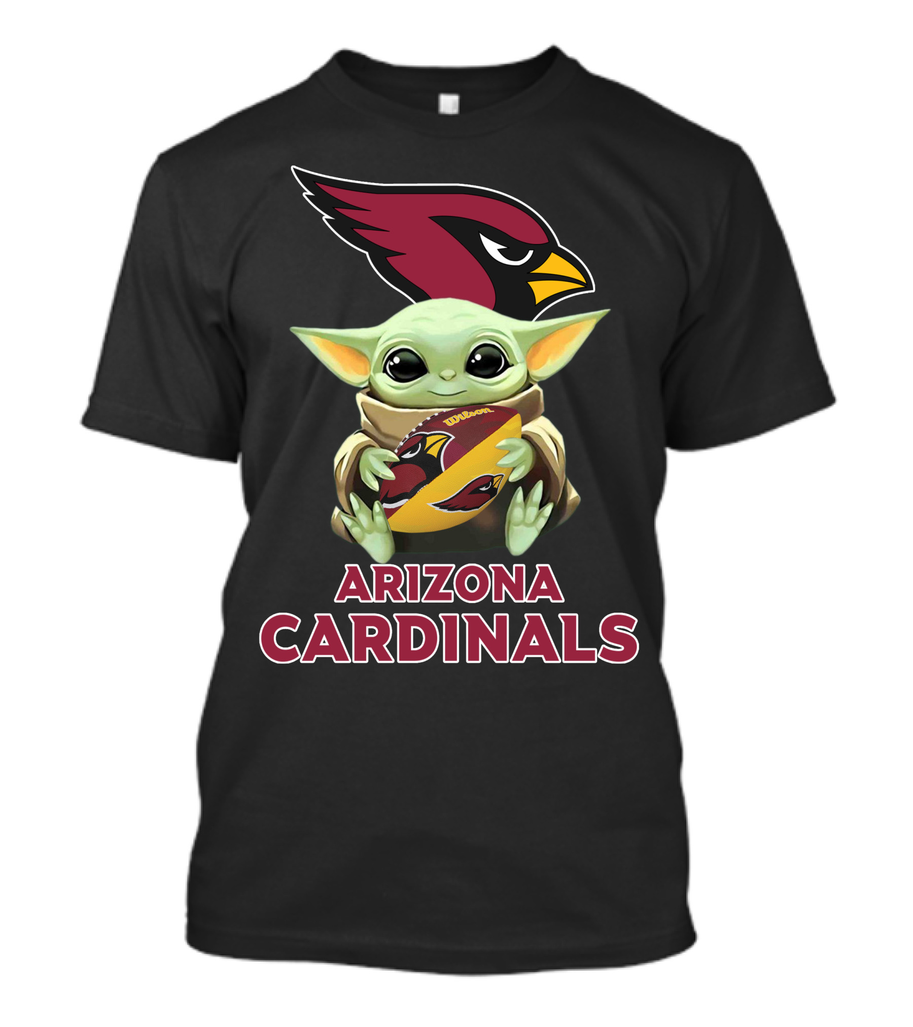 Arizona Cardinals Baby Yoda Holding Football Star Wars Crossover T-Shirt