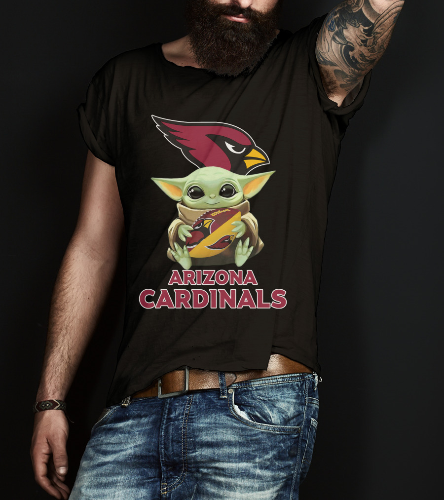Arizona Cardinals Baby Yoda Holding Football Star Wars Crossover T-Shirt