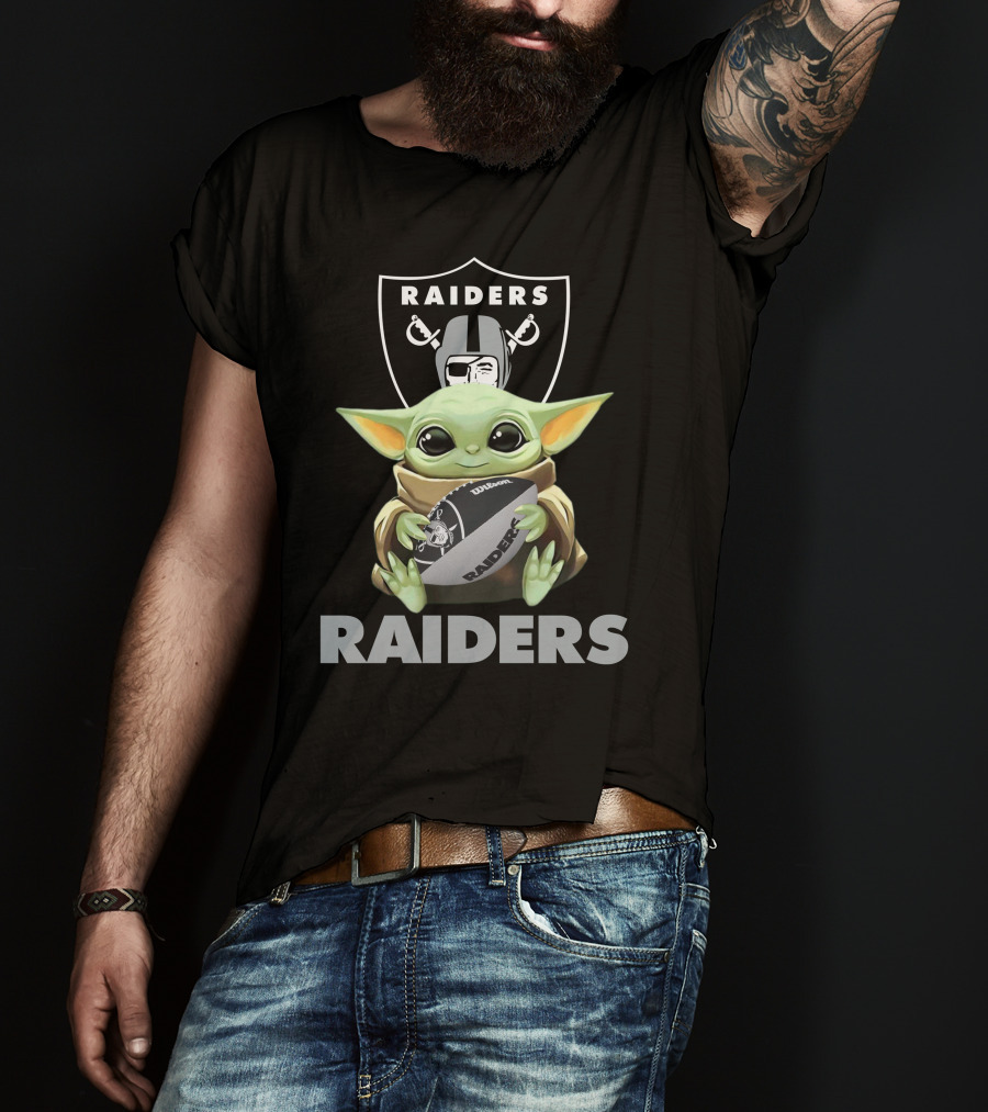 Las Vegas Raiders Baby Yoda Holding Football With Raiders T-Shirt
