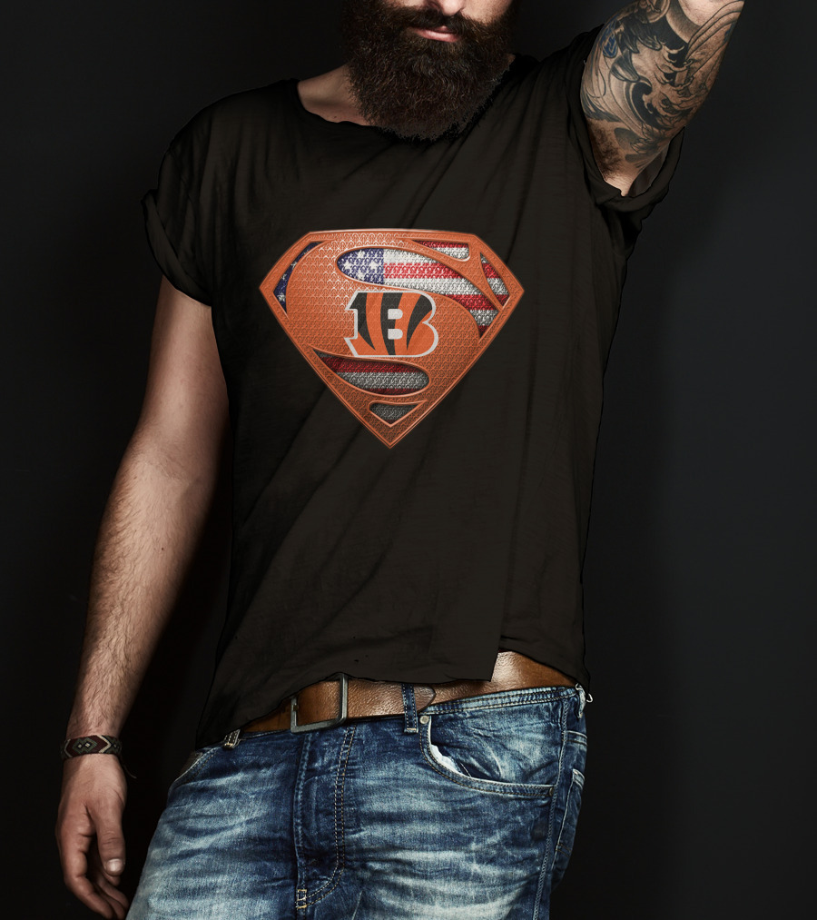 Cincinnati Bengals Superman Shield American Flag T-Shirt