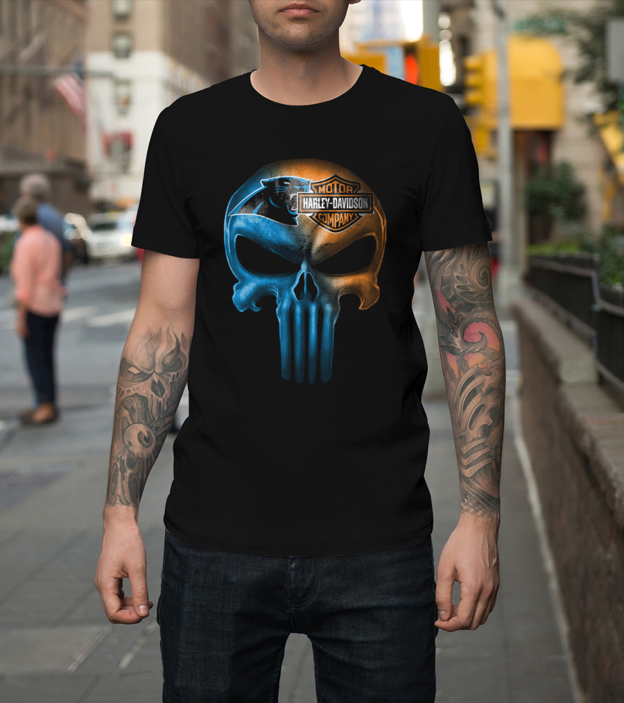 Carolina Panthers Skull Harley Davidson Motorcycle Company T-Shirt