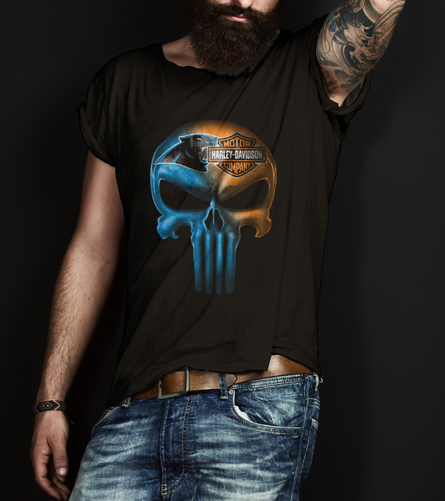 Carolina Panthers Skull Harley Davidson Motorcycle Company T-Shirt