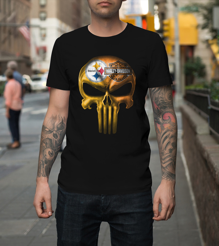 Pittsburgh Steelers Harley Davidson Skull T-Shirt