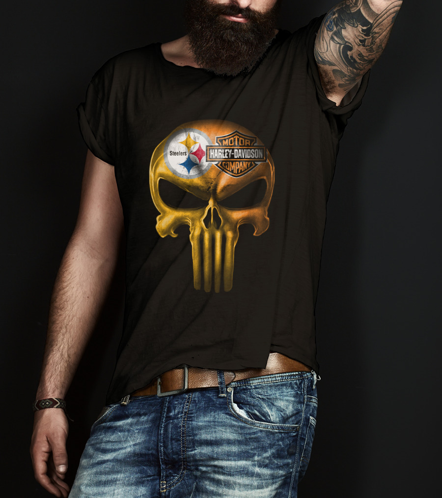 Pittsburgh Steelers Harley Davidson Skull T-Shirt