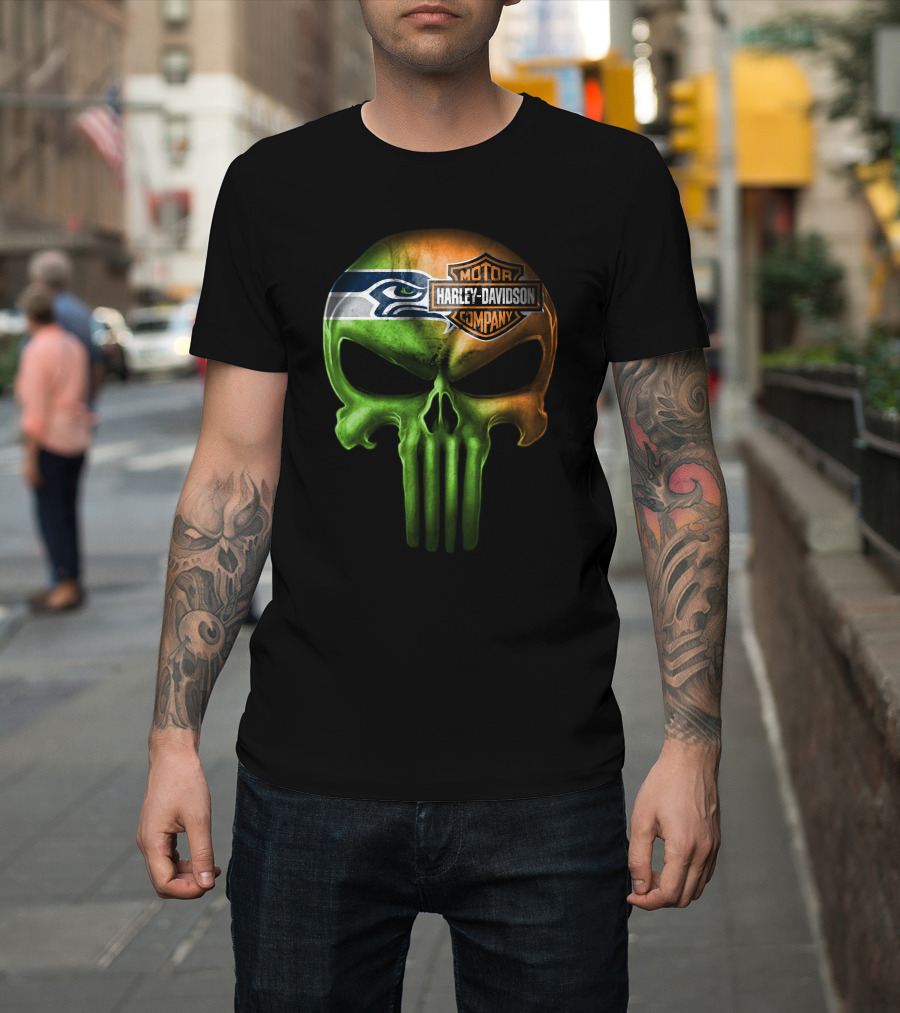 Seattle Seahawks Skull Harley Davidson T-Shirt