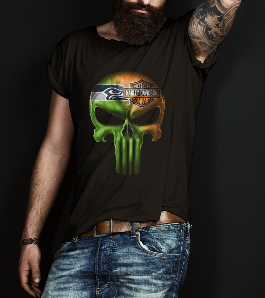 Seattle Seahawks Skull Harley Davidson T-Shirt