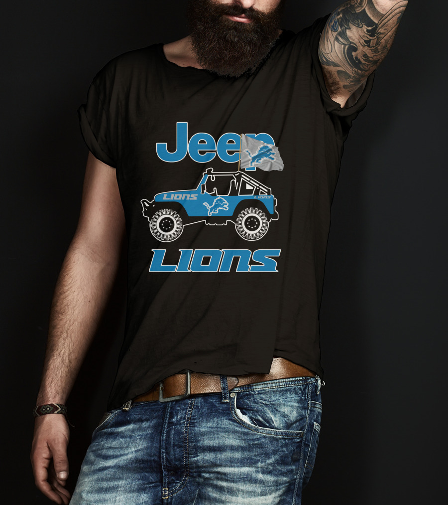 Jeep Lions Detroit Lions Flag Adventure T-Shirt