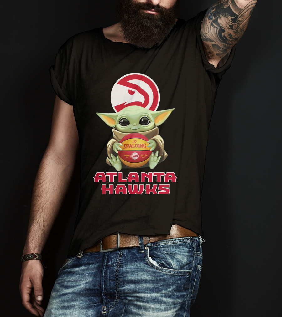 Atlanta Hawks Baby Yoda With Spalding Basketball And Hawks T-Shirt
