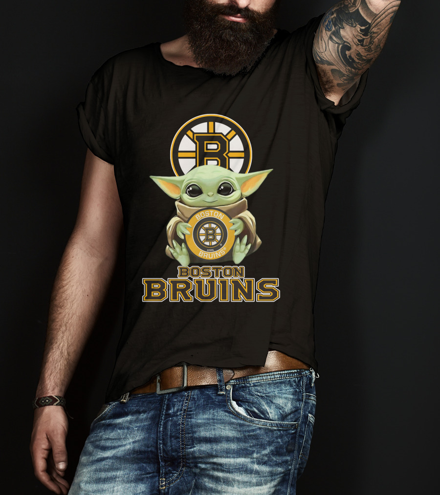 Boston Bruins Baby Yoda Holding Team Logo Plush T-Shirt