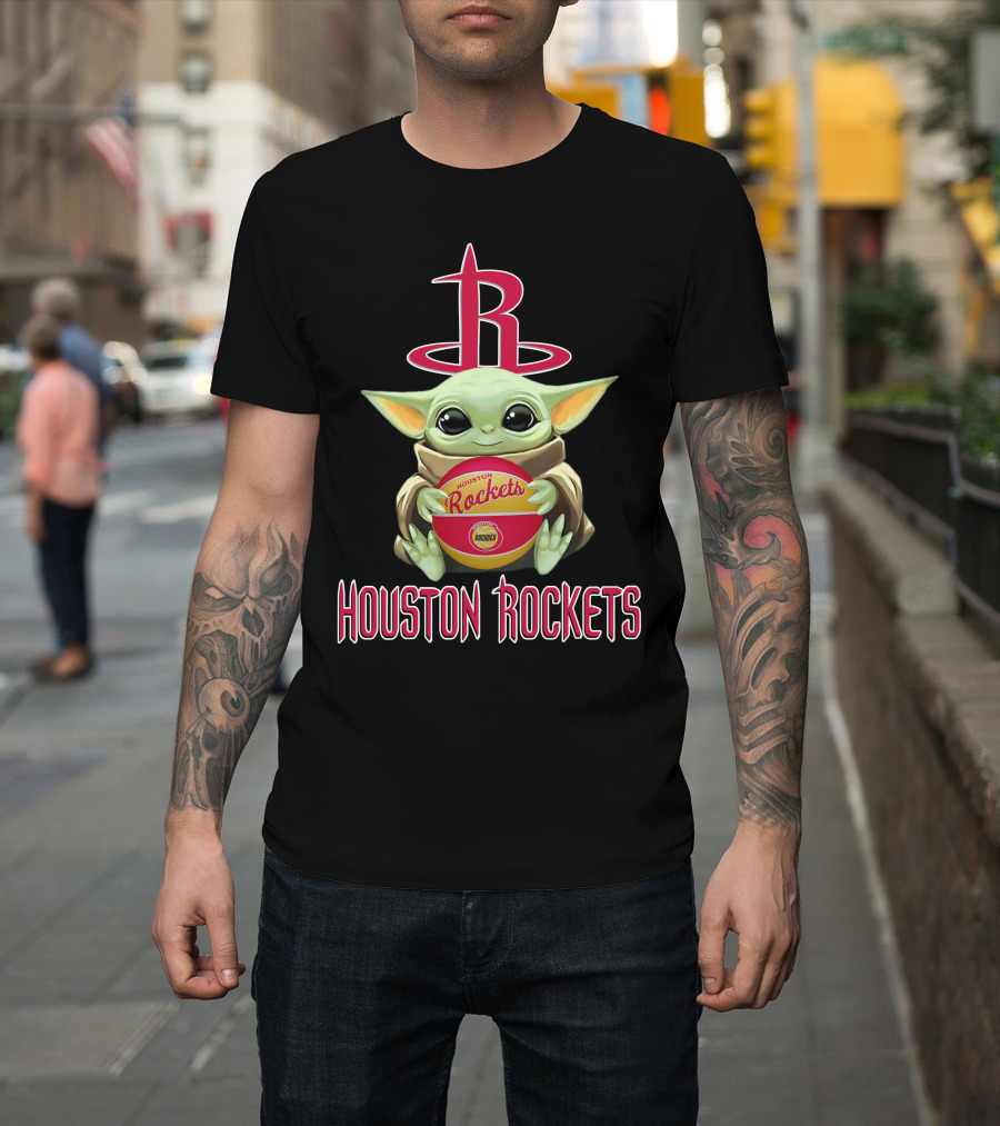 Houston Rockets Baby Yoda Basketball Nba Star Wars Crossover T-Shirt