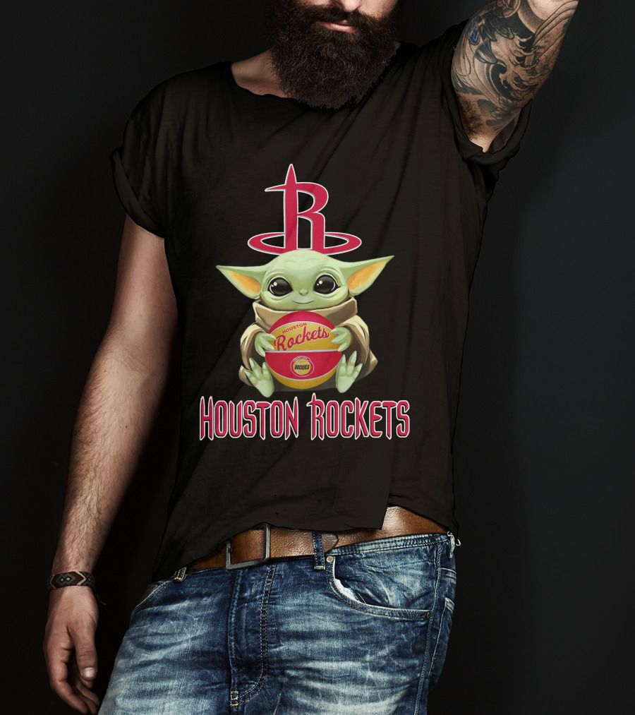 Houston Rockets Baby Yoda Basketball Nba Star Wars Crossover T-Shirt