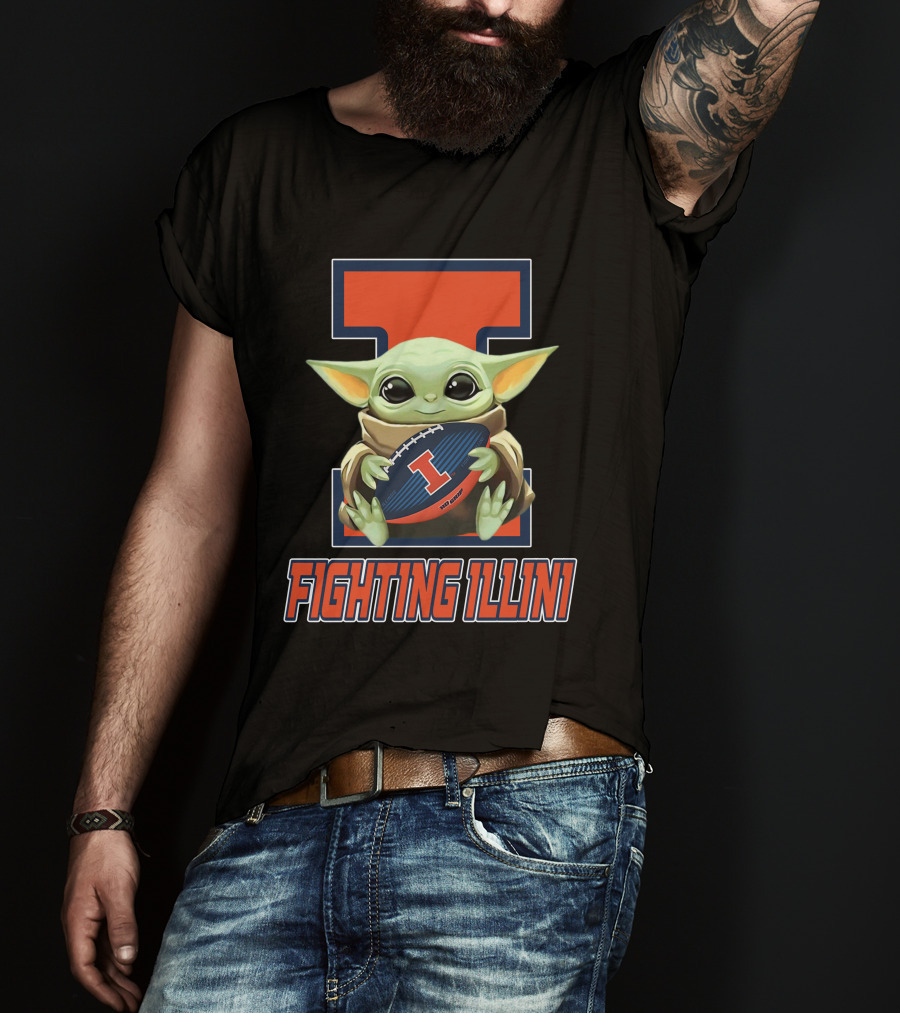 Illinois Fighting Illini Baby Yoda Football T-Shirt