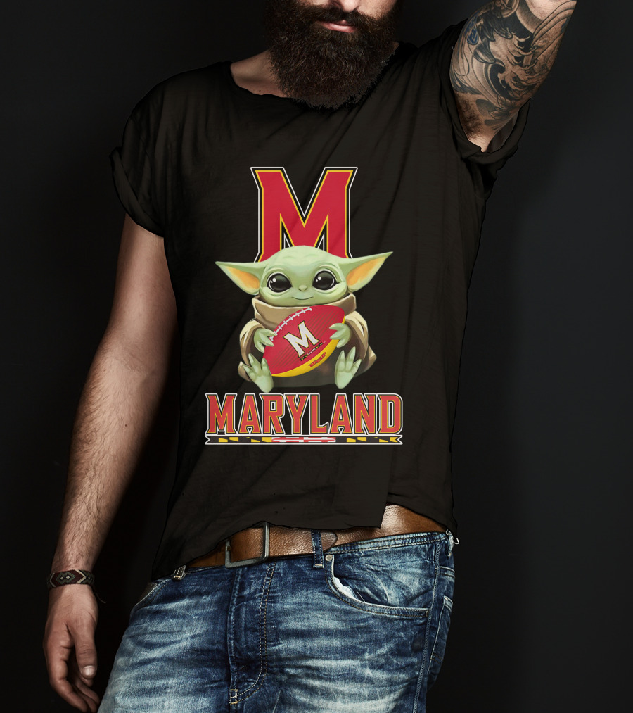 Maryland Terrapins Baby Yoda Football Fan T-Shirt