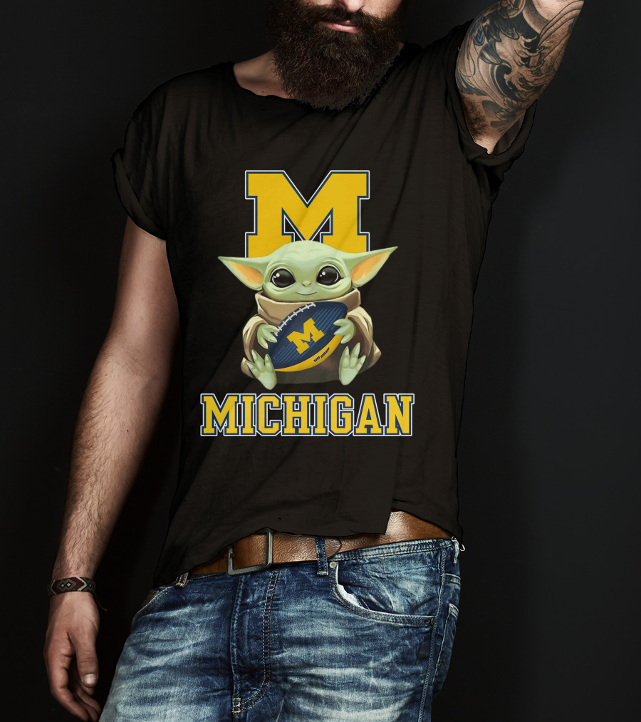 Michigan Wolverines Baby Yoda Football Fan Character M T-Shirt