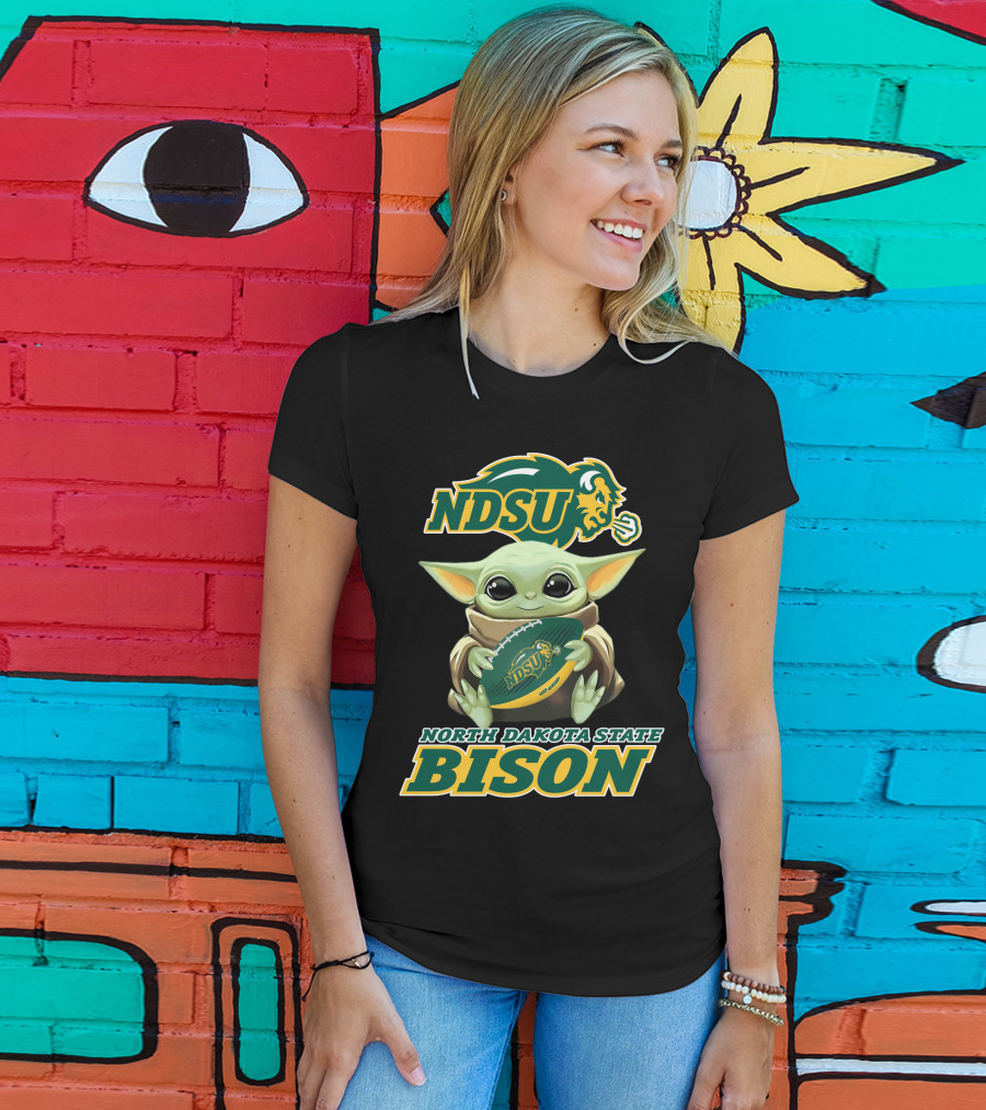 Ndsu North Dakota State Bison Baby Yoda Football T-Shirt