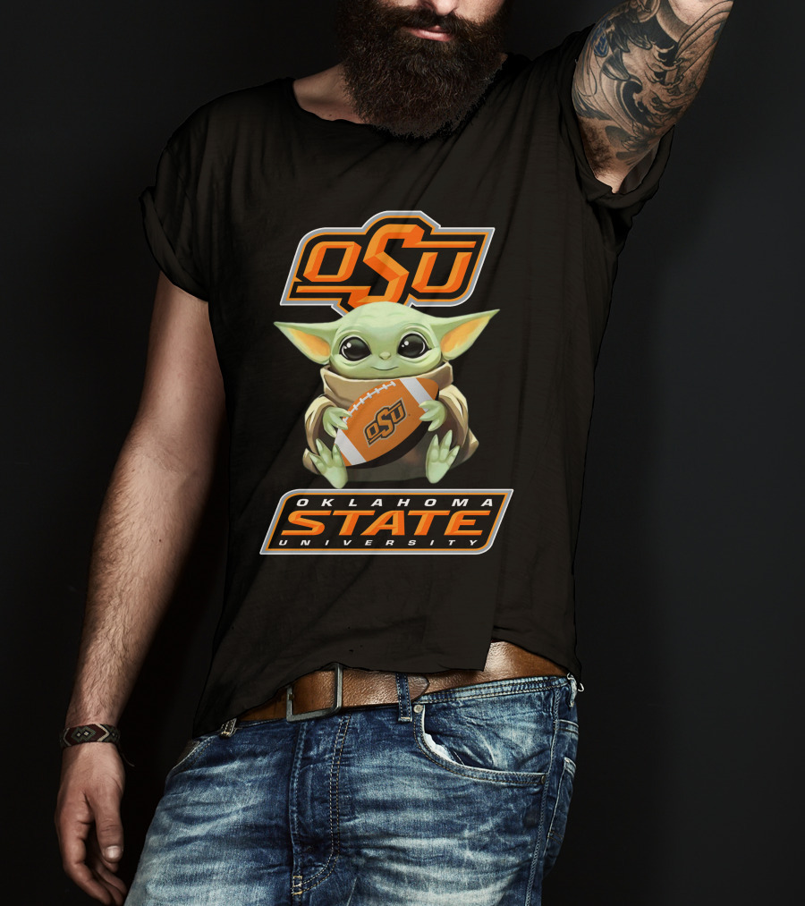 Osu Oklahoma State University Baby Yoda Football T-Shirt