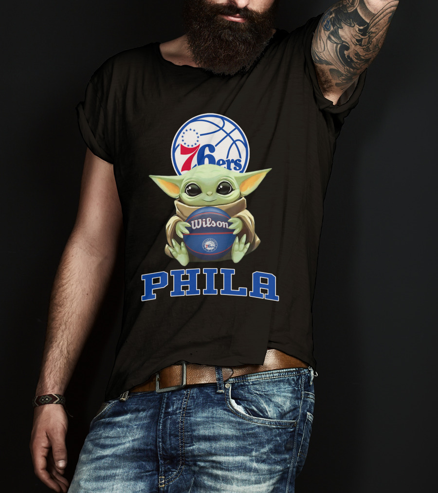 Philadelphia 76ers Baby Yoda Holding Wilson Basketball Phila T-Shirt