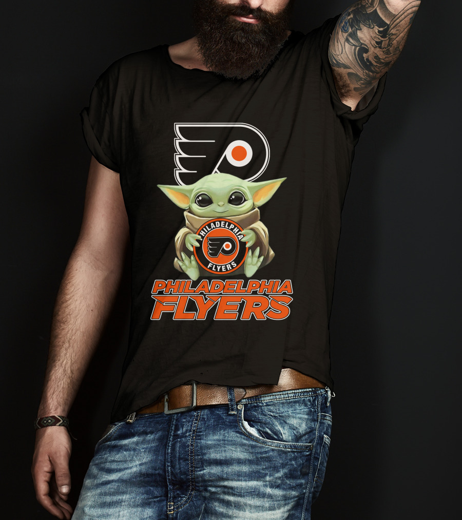 Philadelphia Flyers Baby Yoda Holding Team T-Shirt