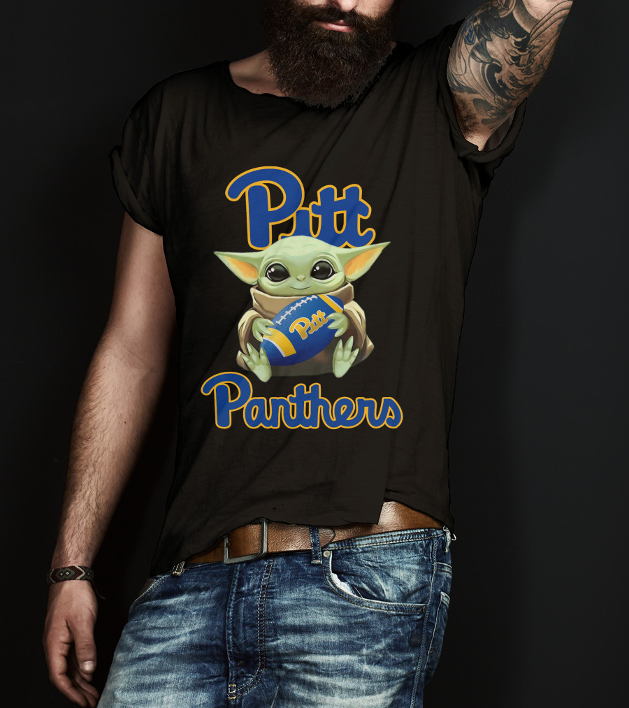 Pitt Panthers Baby Yoda Holding Football T-Shirt