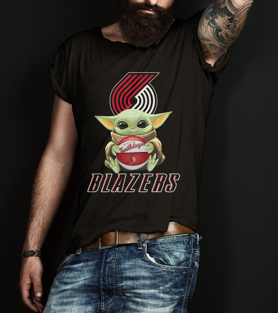 Portland Trail Blazers Baby Yoda Holding Basketball Fan Merch T-Shirt