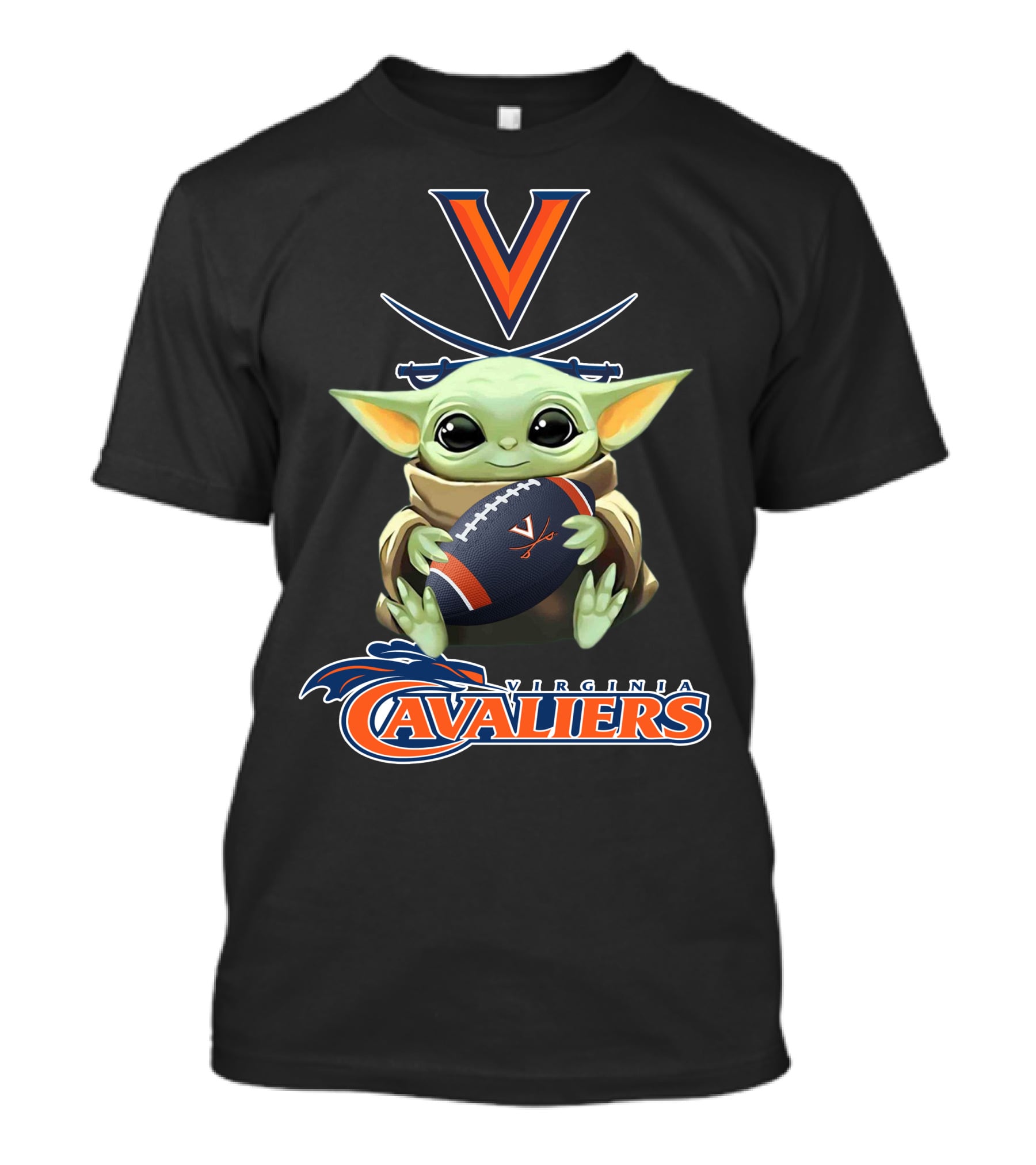 Virginia Cavaliers Baby Yoda Football Fan Logo Artwork T-Shirt